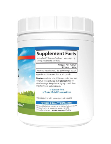 Cristales de Vitamina C Carlson 2000 mg 1000 g No-OGM