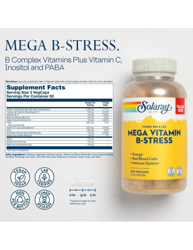 Solaray Mega Vitamina B Estrés 100 Cápsulas - Energía y Ánimo