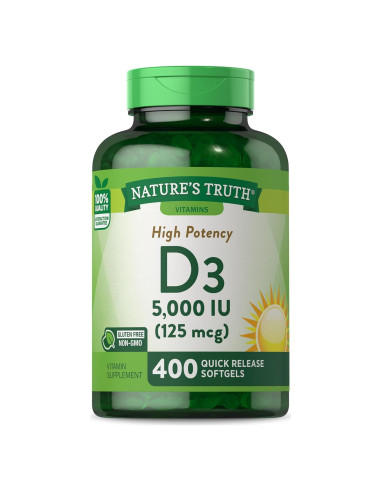 Suplemento Vitamina D3 5000 UI Nature's Truth 400 Cápsulas