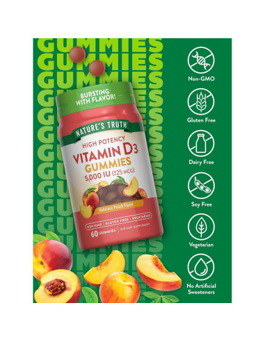 Gomitas de Vitamina D3 Nature's Truth 5000 UI Sabor Durazno 60 Unidades