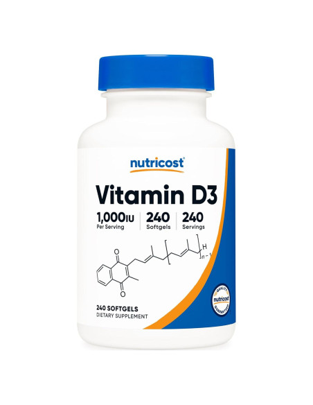 Vitamina D3 1000 IU Nutricost - 240 Gelatinas Blandas Sin OGM Vitamina D3 1000 IU Nutricost - 240 Gelatinas Blandas Sin OGM