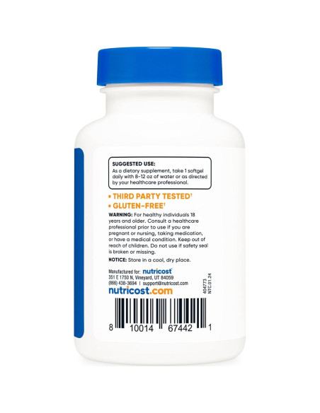 Vitamina D3 1000 IU Nutricost - 240 Gelatinas Blandas Sin OGM Vitamina D3 1000 IU Nutricost - 240 Gelatinas Blandas Sin OGM