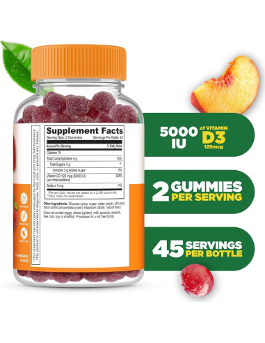 Gomitas de Vitamina D3 Lifeable 5000 UI Sabor Fresa 90 Unidades