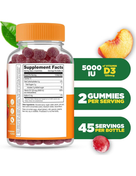 Gomitas de Vitamina D3 Lifeable 5000 UI Sabor Fresa 90 Unidades Gomitas de Vitamina D3 Lifeable 5000 UI Sabor Fresa 90 Unidades