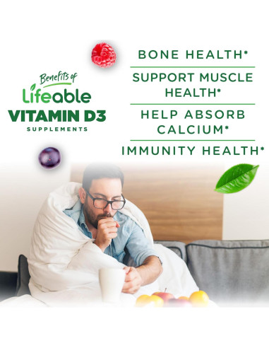 Gomitas de Vitamina D3 Lifeable 5000 UI Sabor Fresa 90 Unidades