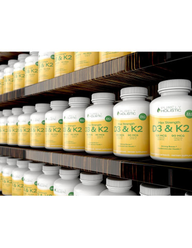Vitaminas D3 5000 UI y K2 90 mcg MK7 Purely Holistic 150 Cápsulas Vegetarianas