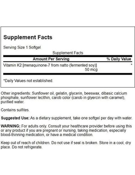Vitamina K2 Swanson Menaquinona-7 50 mcg 90 Geles Vitamina K2 Swanson Menaquinona-7 50 mcg 90 Geles