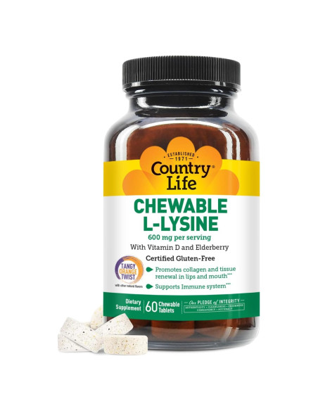 Suplemento Masticable L-Lisina Country Life 60 Unidades Vitamina D Suplemento Masticable L-Lisina Country Life 60 Unidades Vitamina D