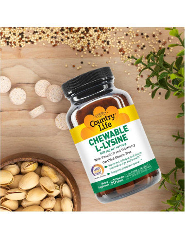 Suplemento Masticable L-Lisina Country Life 60 Unidades Vitamina D