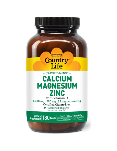 Suplemento Dietético Country Life Calcio Magnesio Zinc 180 Tabletas
