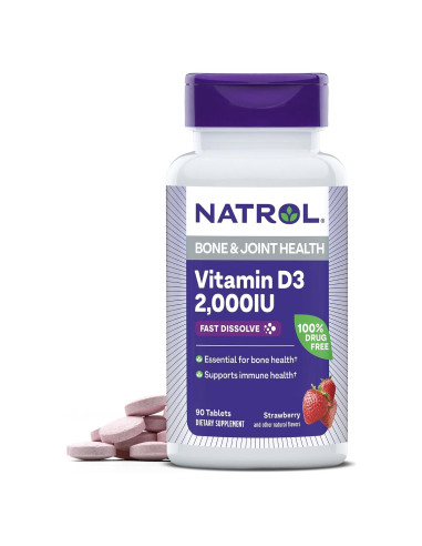 Suplemento Vitamina D3 2000 UI Natrol 90 Tabletas Rápido Disolvente