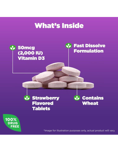 Suplemento Vitamina D3 2000 UI Natrol 90 Tabletas Rápido Disolvente