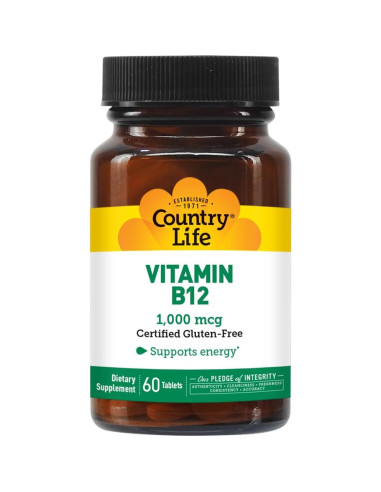 Suplemento Vitamina B12 Country Life 1000 mcg Vegano 60 Tabletas