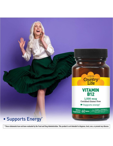Suplemento Vitamina B12 Country Life 1000 mcg Vegano 60 Tabletas