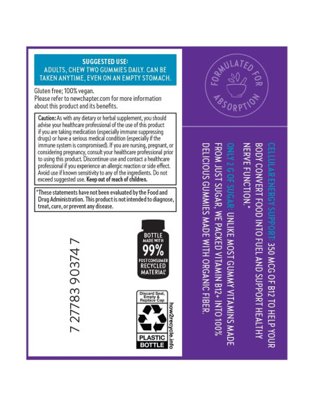Gomas Orgánicas de Vitamina B12 New Chapter 60ct - 44% Menos Azúcar Gomas Orgánicas de Vitamina B12 New Chapter 60ct - 44% Menos Azúcar