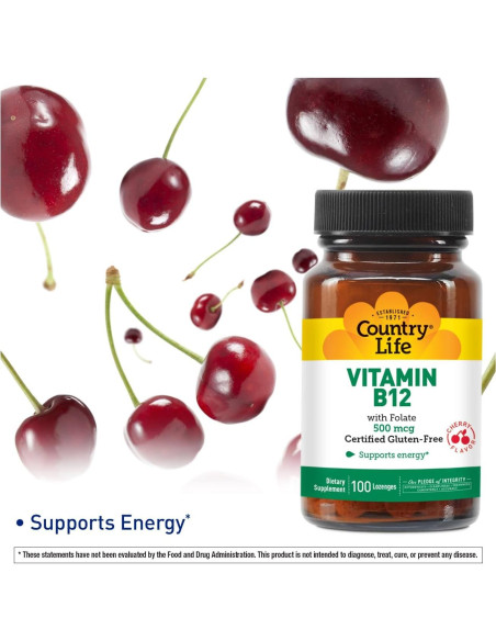 Vitamina B12 con Folato Country Life 500mcg 100 Pastillas Vitamina B12 con Folato Country Life 500mcg 100 Pastillas