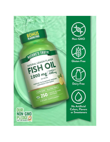 Aceite de Pescado Nature's Truth 2000 mg 600 mg Omega 3 250 Gelatinas
