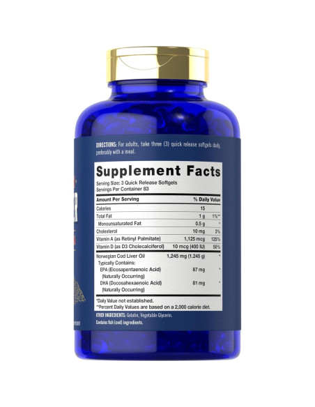 Carlyle Aceite de Hígado de Bacalao 1245mg Softgels 250 Conteo Carlyle Aceite de Hígado de Bacalao 1245mg Softgels 250 Conteo
