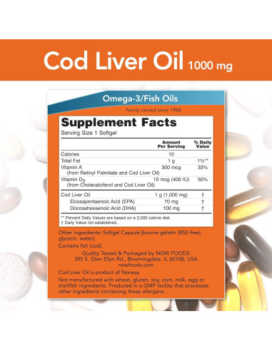Aceite de Hígado de Bacalao Now Foods 1000 mg 90 Geles Blandos