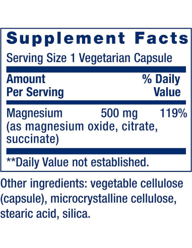 Suplemento de Magnesio Life Extension 100mg y 500mg Cápsulas