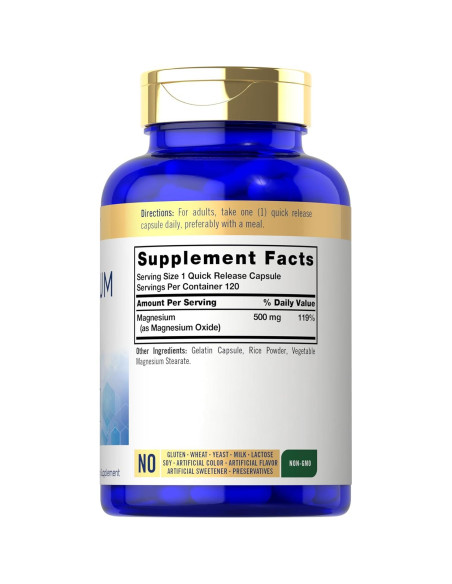 Cápsulas de Óxido de Magnesio Carlyle 500mg | 120 Unidades | Sin Gluten Cápsulas de Óxido de Magnesio Carlyle 500mg | 120 Unidades | Sin Gluten