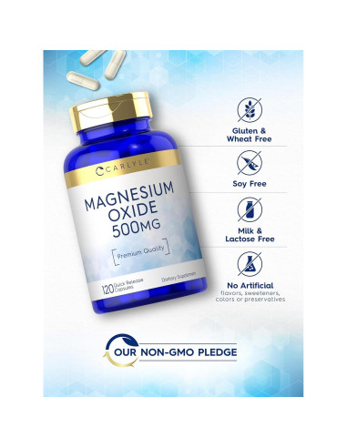 Cápsulas de Óxido de Magnesio Carlyle 500mg | 120 Unidades | Sin Gluten