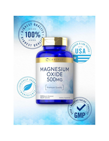 Cápsulas de Óxido de Magnesio Carlyle 500mg | 120 Unidades | Sin Gluten