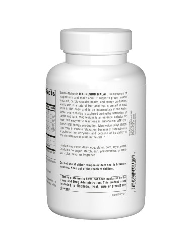 Suplemento de Malato de Magnesio Source Naturals 625mg - 200 Cápsulas