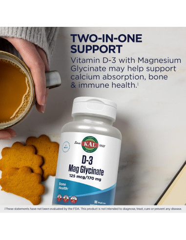 Suplemento KAL Vitamina D3 125 mcg y Magnesio 170 mg 90 VegCaps