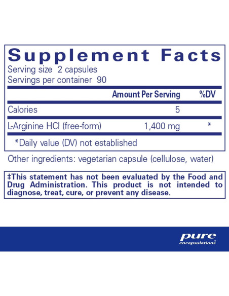 L-Arginina Pure Encapsulations 1400 mg - 180 Cápsulas L-Arginina Pure Encapsulations 1400 mg - 180 Cápsulas
