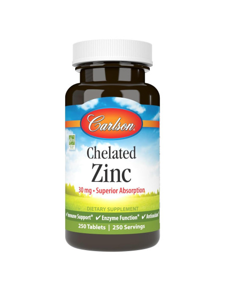 Suplemento de Zinc Quelado Carlson 30 mg - 250 Tabletas Suplemento de Zinc Quelado Carlson 30 mg - 250 Tabletas