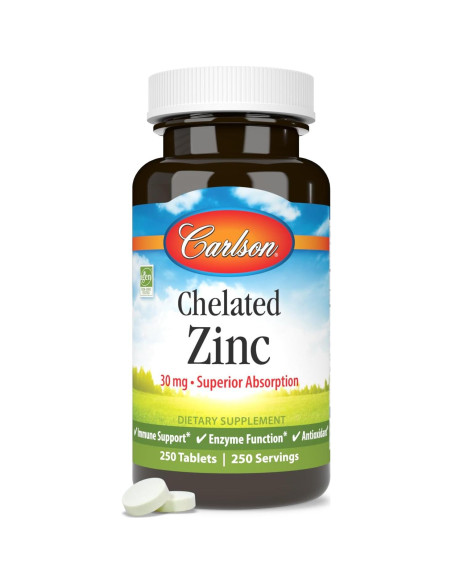 Suplemento de Zinc Quelado Carlson 30 mg - 250 Tabletas Suplemento de Zinc Quelado Carlson 30 mg - 250 Tabletas
