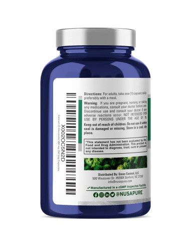Suplemento Glucarato de Calcio D 500 mg NusaPure 150 Cápsulas Veganas