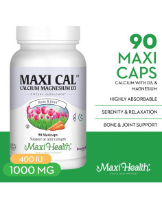 Suplemento de Calcio Maxi Health 1000 mg + D3 1000 UI + Magnesio 500 mg - 90 Cápsulas 2
