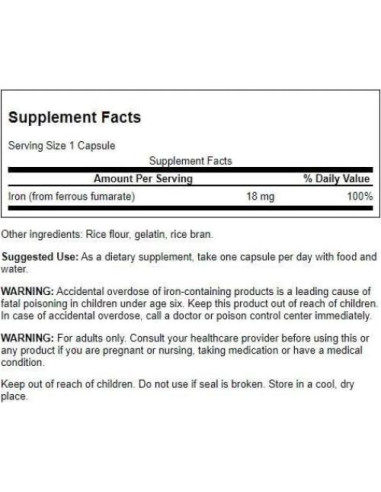 Suplemento de Hierro Swanson Fumarato Ferroso 60 Cápsulas 18mg