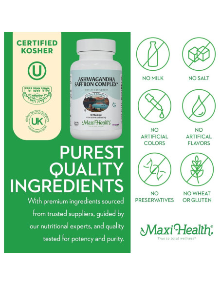 Complejo de Ashwagandha y Azafrán Maxi Health 600mg 60 Cápsulas Complejo de Ashwagandha y Azafrán Maxi Health 600mg 60 Cápsulas
