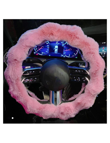 Cubierta de Volante Esponjosa YUNXNYC Rosa 38cm para Auto