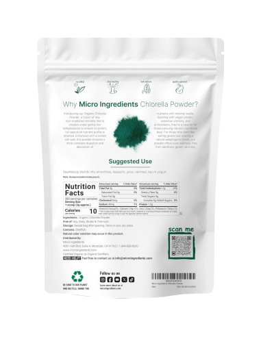 Polvo de Chlorella Orgánica Micro Ingredients 567g - Superalimento