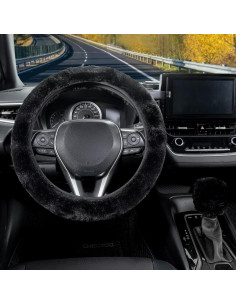 Cubierta de Volante de Piel de Pelo SEG Direct Set 2 PZS Negro 2