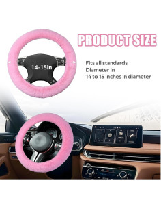 Cubierta de Volante de Coche Peluda Wuyaoyao 15'' Rosa Antideslizante 2