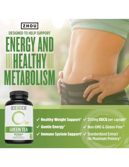Suplemento de Té Verde Zhou Nutrition 500mg - 120 Cápsulas Veganas Suplemento de Té Verde Zhou Nutrition 500mg - 120 Cápsulas Veganas