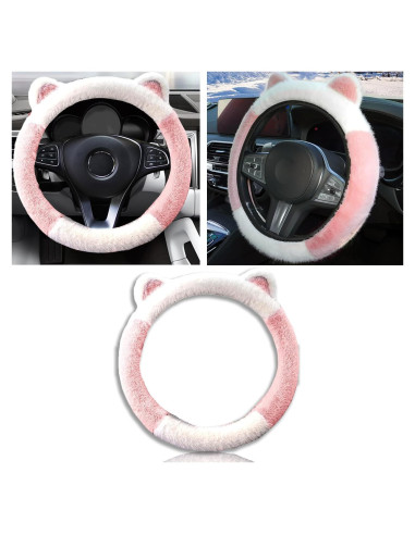Cubierta de Volante Couslcd 15" Peluche Rosa con Orejas de Gato