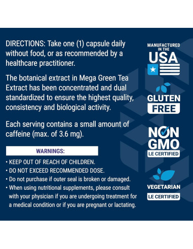 Extracto de Té Verde Mega Descafinado Life Extension 100 Cápsulas