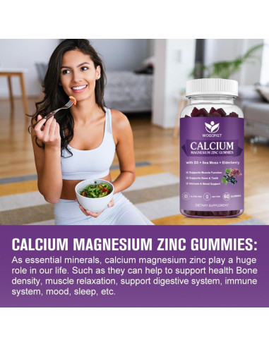 Gomitas Veganas de Calcio Magnesio Zinc WOGORGT 60 Unidades