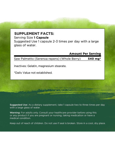 Swanson Saw Palmetto 540 mg - Suplemento Natural 100 Cápsulas
