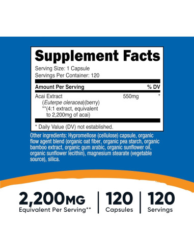 Extracto de Acai Nutricost 2200mg - 120 Cápsulas Vegetarianas