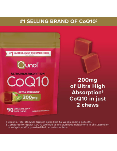 Suplemento CoQ10 200mg Qunol Caramelos Blandos 90 Unidades