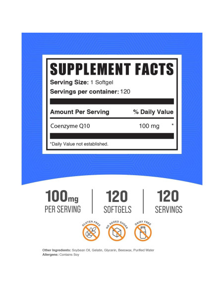 Suplemento CoQ10 100mg BulkSupplements 120 Softgels Salud Corazón Suplemento CoQ10 100mg BulkSupplements 120 Softgels Salud Corazón