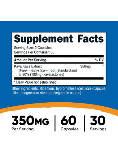 Cápsulas de Kava Kava Nutricost 350 MG 60 Cápsulas Veganas