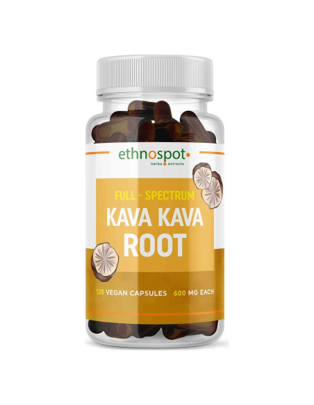 Cápsulas de Kava Kava Ethnospot - 125 Veganas 600mg Cápsulas de Kava Kava Ethnospot - 125 Veganas 600mg